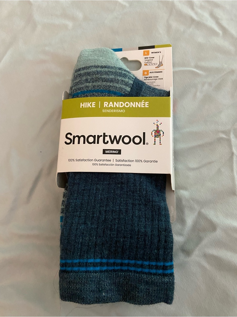 Smartwool Women's Hike Merino Crew Socks - Dark Teal with Light Aqua Accents